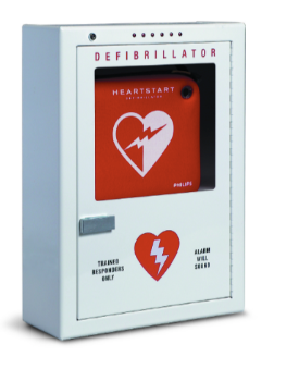 Premium semi recessed alarmed AED cabinet